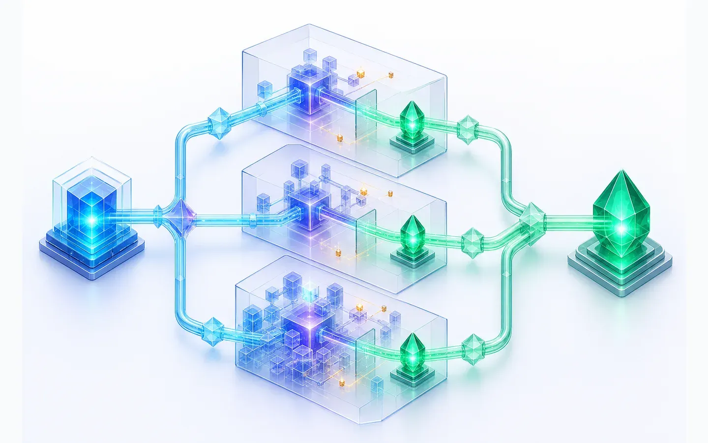 The same behavior baseline is verified across modules, connected services, and complete user journeys to form one traceable regression-evidence chain